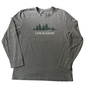 Men's Life is Good Crusher Tee Long Sleeve Grey Size L